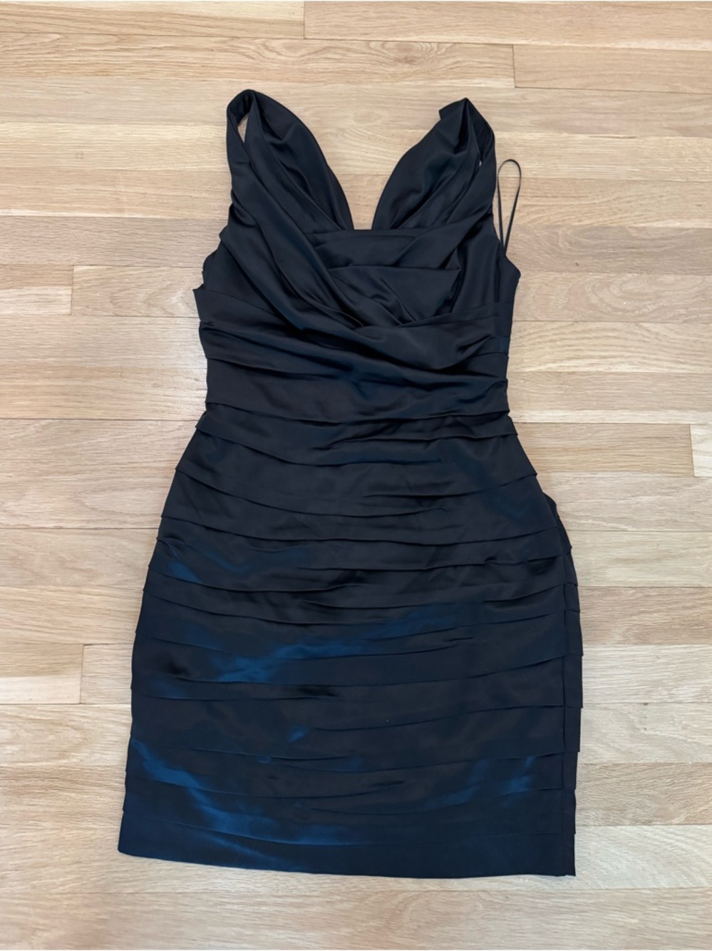 Express Black Ruched V-Neck Mini Dress
